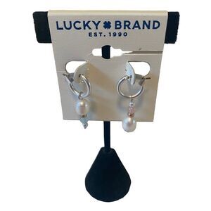 Two Tone Pearl Drop Huggie Hoops